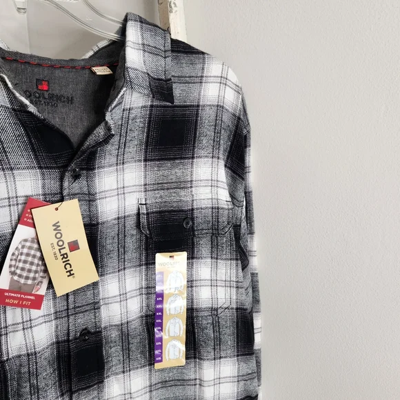 Woolrich top NWT men's XXL ultimate flannel button down black white - Picture 5 of 6